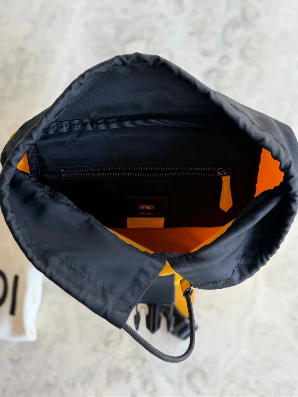 Fendi Men's Yellow Nylon sling back Backpack with FF Signature Buckle
